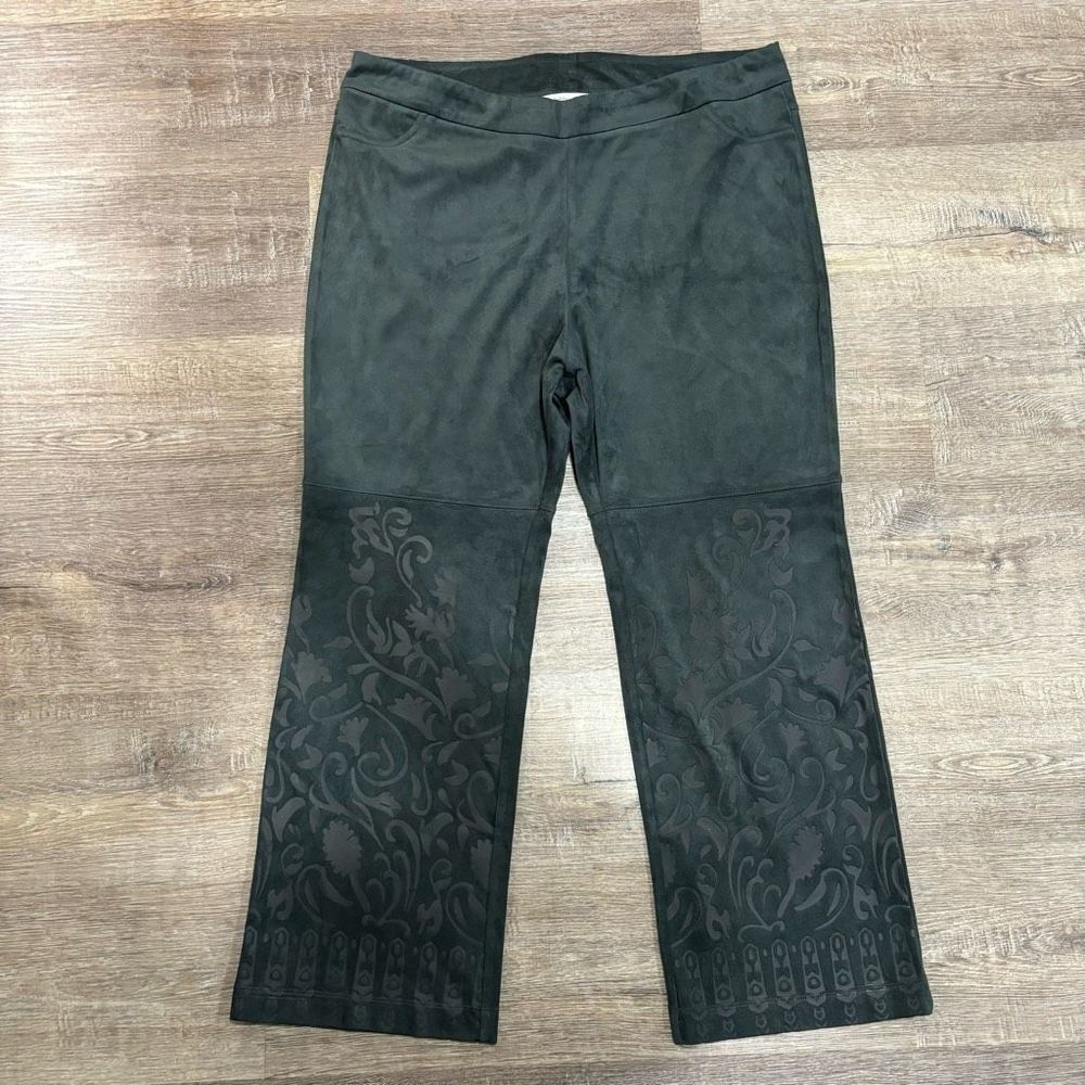 Soft surroundings Suede pants floral pattern hem flares stretchy gray pants size